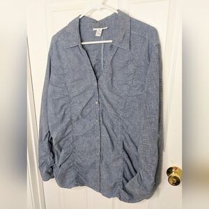 Style & Co Blue Chambray Denim Shirt Blouse Ruched Pearl Snap Roll Tab Sz 16 NWT